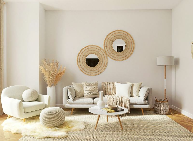 Cream lounge with round mirrors