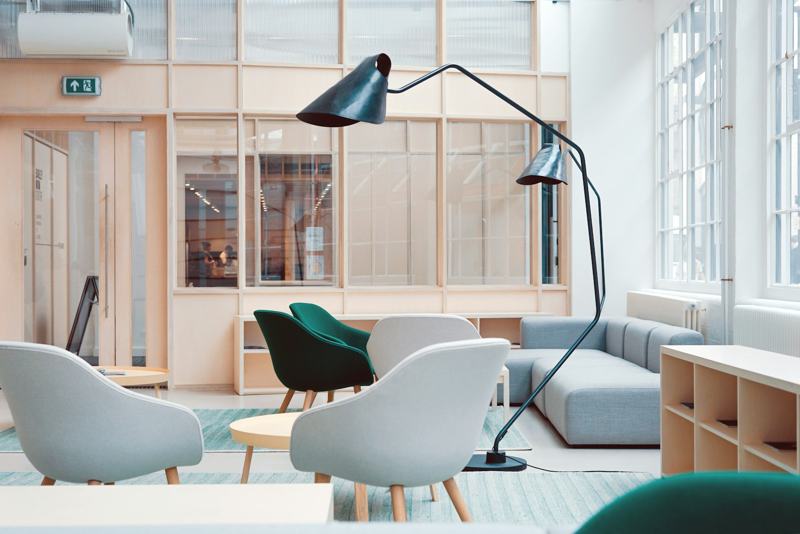 Office breakout lounge with armchairs
